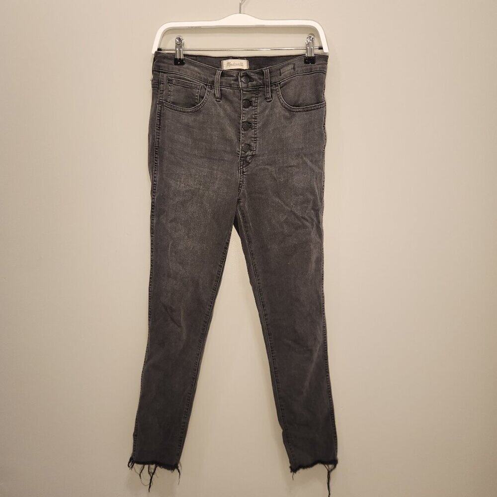 Madewell 10" High Rise Skinny Jean Grey Wash Raw Hem Button Fly - Size 28